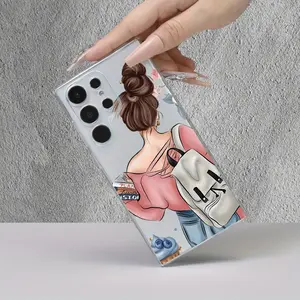 Fashion Girl Student Pattern Personality Trend Male Female Transparent Mobile Phone Case for Samsung S23/S23PLUS/S23ULTRA/S23FE/S22ULTRA/S22PLUS/S22/S21ULTRA/S21FE/S21/S20ULTRA/S20PLUS/S20 Personality Mobile Phone Case Cellphone Smartphone