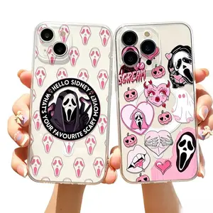 Funny Ghostface Fear Scream Movie MagSafe Magnetic Phone Case, TPU Shockproof Protector with Funny Stickers, Clear Accessories for iPhone 17,16,15,14,13,12,11,8,7 Plus Pro Max X XR XS Max