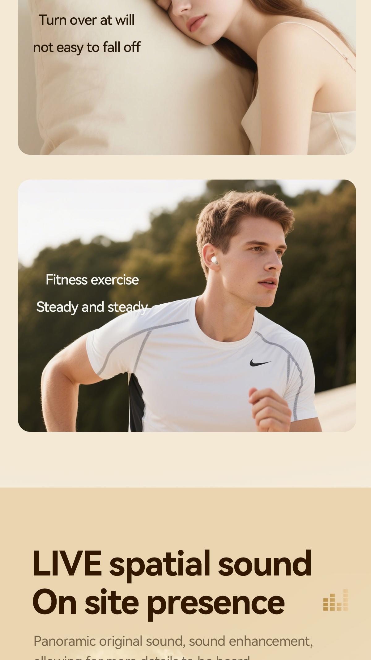 Chengruida M126 HiFi Quality 2 Pairs Wireless Earbuds, Ultra Thin Mini No Ear Pressure Side Sleep, Noise Reduction Call Long Battery Life