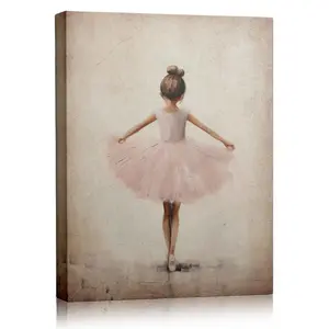 Vintage Little Ballerina in Pink Tutu Oil Painting Canvas Wall Art, Cute Ballet Dancer Print, Aesthetic Nursery/Girls Room Decor, Elegant Dance Studio Poster, Unique Gift for Ballerina Lovers