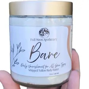 Bare Whipped Tallow Body Butter For All Skin Types 2oz, 4oz, 8oz  Grass-Fed Tallow, Organic Oils, Botanically Infused, Lavender & Jasmine Scented, Pure Luxury Skincare