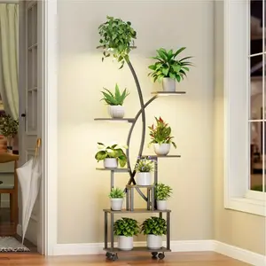 64.6" Rolling Plant Stand with Grow Lights, 8-Tier Metal Indoor Plant Shelf with Wheels, Tall Corner Plant Rack for Multiple Potted Plants
