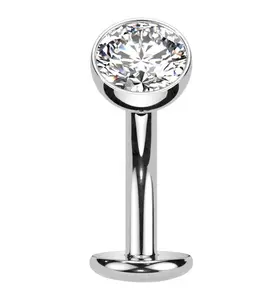 Clear CZ Titanium Threadless Floating Belly Button Ring (Convex Disk)