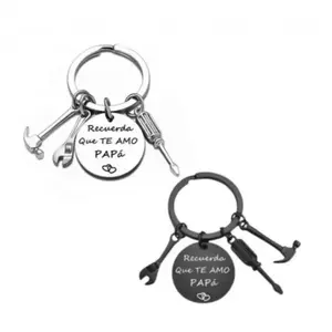 2026 New Papa Stainless Steel Round Keychain, Father's Day Gift Tool Three-count Pendant Car Pendant