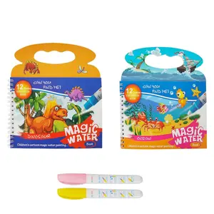 Magic Water Colouring Book Set, 2 Count Reusable Dinosaur Theme, Endless Colouring & Painting Fun for Kids, Perfect Gift Idea! Watercolour Workbook Water Coloring Books