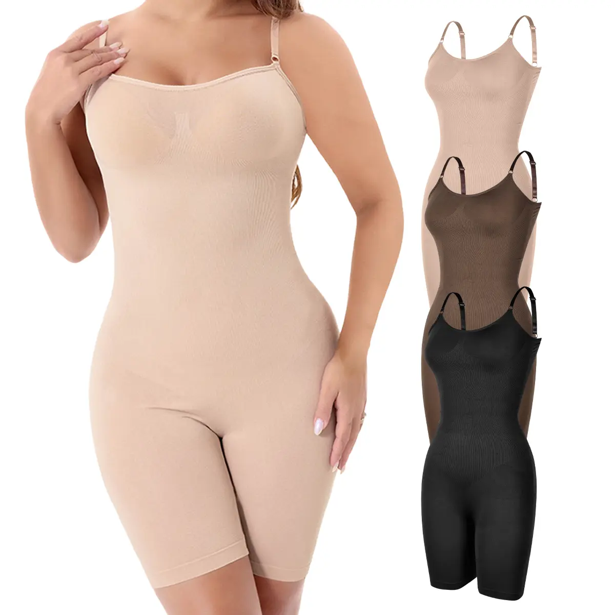 【3counts】Shapewear Full-Body，Bodysuit with Tummy Control and Butt Lifter Womenswear , Underwear Seamless Adjustable Straps Buttery Soft Women's Bodysuit Sexy Elegance Breathable Comfortable Everyday Garment Lady Waist Trainer Corset Compression