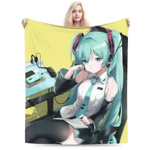 Hatsune Miku Singer Anime Blanket Ultra Soft Flannel Fleece Cozy Warm Portable Bedroom Couch Sofa Bedding Throw Decor Decorative Throw Perfect Birthday Gift Christmas Gift for Vocaloid Fans Teens Adults Viral Trending Digital Star Kawaii Aesthetic Style