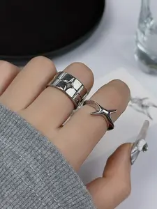 Y2K Style Shining Starlight Ring Set, Stackable Rings, 2 Piece Jewelry Series, Punk Style, All Seasons Wear, Perfect for Daily Use