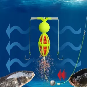 Fishing Dual Hooks with Bait Cage and Bobber Line Set, Anti-Bottom Fishing Bait Holder, European Carp Fishing Gear