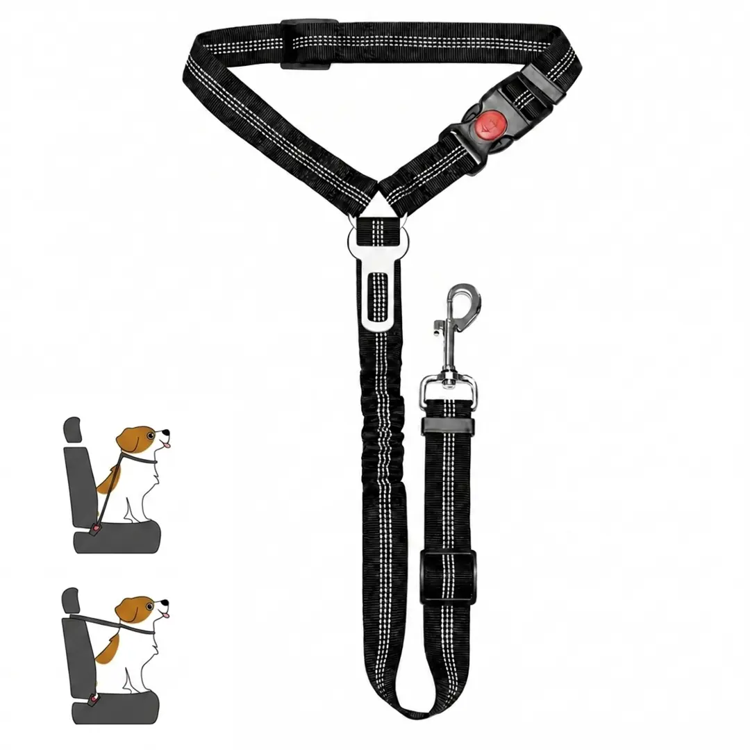 Dog Car Harness, Adjustable 3-in-1 Dog Car Seat Belt with Headrest Strap, Reflective Shock-Absorbing Bungee Safety Leash for Car Travel and Camping, Converts into a Dog Walking Leash, Available in Multiple Colors