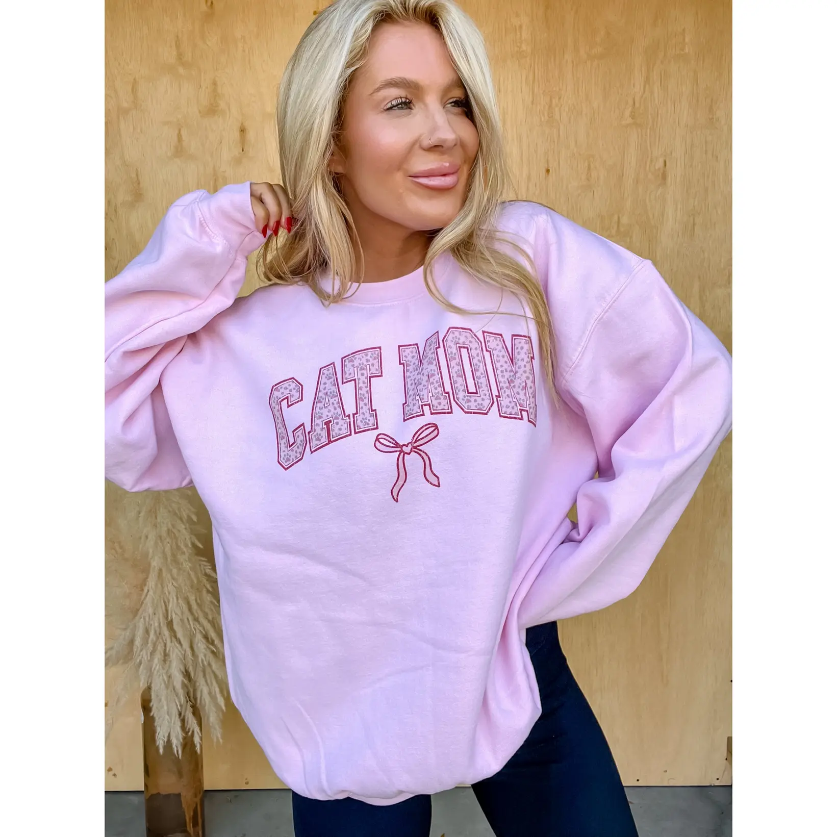 Cat Mom Bow Graphic Top