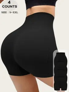 Women's High-Waisted Seamless Design Shaping Shorts Set, Breathable Ribbed Texture, Casual Summer Yoga Pants, All Seasons Wear, High Waist Fit