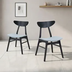Modern Wooden Dining Chairs Set of 2 – Soft Upholstered Kitchen Side Chairs for Small Space Coffee Corner, Breakfast Nook, Apartment – Black