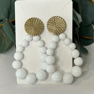 White Beaded Loop Dangle Earrings