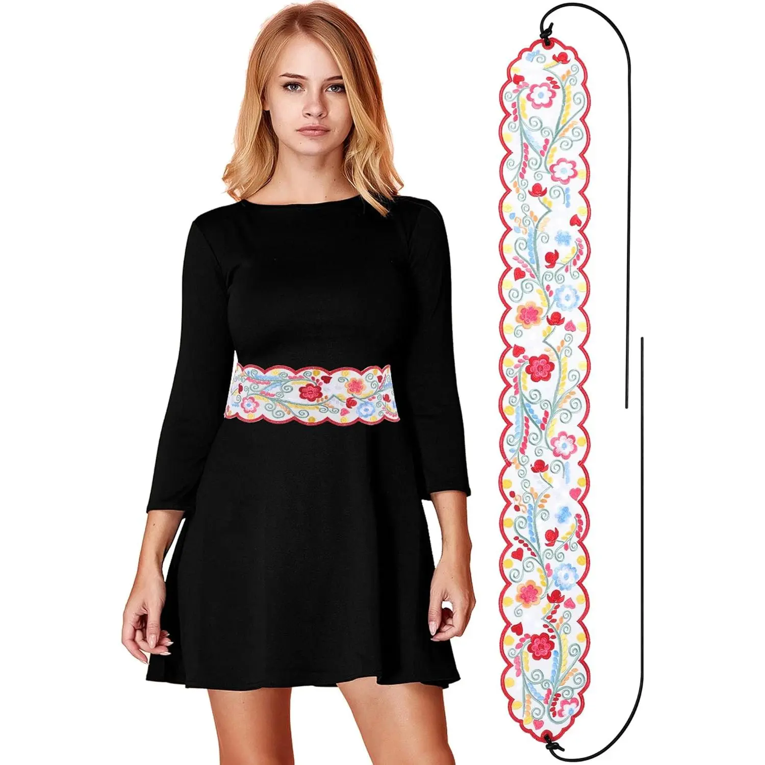 Women Embroidered Mexican Belt for Dress Floral Traditional Fiesta Waist Sash Cinco De Mayo Luau Party Outfit