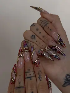 Gold Armor Press On Nails | Luxury Stiletto Nails With Metallic Details | Vintage Gothic Statement Nail Set