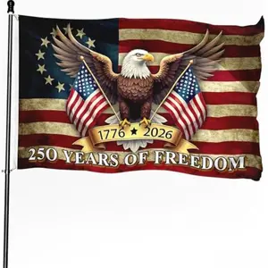 250th Anniversary American Flag, 1776-2026 American Freedom Flag, brass buttonholes, fade-resistant, suitable for indoor and outdoor use, patriotic eagle design, for July 4th decoration.
