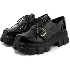 Womens Chunky Platform Oxford Loafers Goth Buckle Shoes