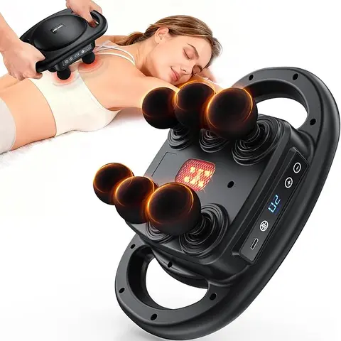 AERLANG Handheld Deep Tissue Massage Gun - Lightweight Percussion Muscle Massager with 6 Heads, 9 Levels, 4 Unique Massage Modes, Carrying Handle - Neck Massager for Gym Use, Pain Relief, Self Care Gadgets, Gifts Adults, Office-Friendly