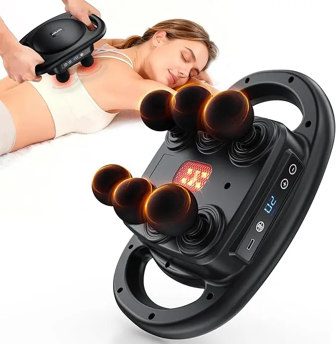 AERLANG Handheld Deep Tissue Massage Gun - Adjustable Percussion Muscle Massager with 6 Heads, 9 Levels, 4 Modes, Lightweight - Back Pain Relief Massage Devices for Shoulder & Low Back Pain, Christmas Gifts, Shoulder Pain Relief