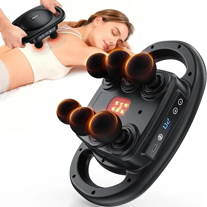AERLANG Handheld Deep Tissue Massage Gun - Lightweight Percussion Muscle Massager with 6 Heads, 9 Levels, 4 Unique Massage Modes, Carrying Handle - Neck Massager for Gym Use, Pain Relief, Self Care Gadgets, Gifts Adults, Office-Friendly