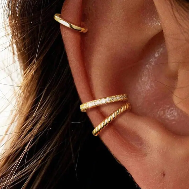 3Pcs Non-Piercing Ear Cuff Set - Minimalist Stud Earrings, Clip-On Ear Cuffs for Women, Hypoallergenic Fake Earrings, Personalized Ear Jewelry, Party, Friends Gift Idea, Versatile Earrings, Ear Accessories, Simple Earrings, Fashion Jewelry Party