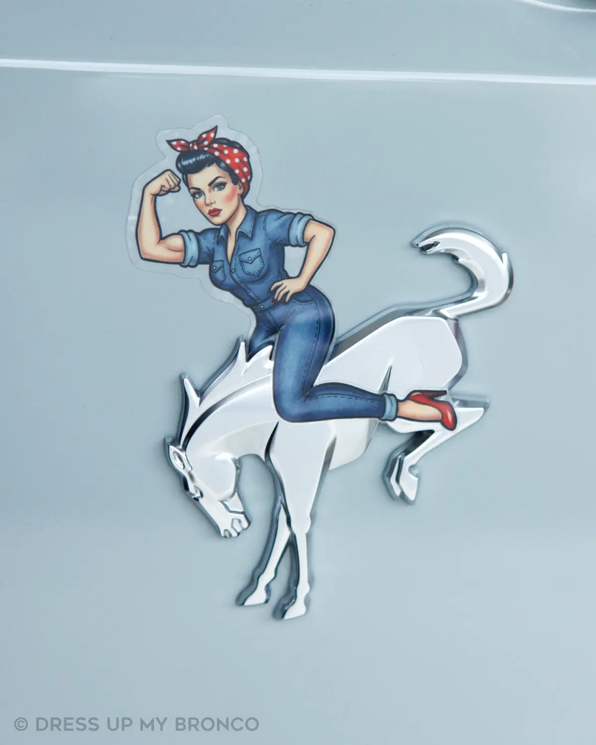 Rosie the Bronco Riveter — Bronco Rear Emblem Vinyl Decal (Pin-Up Edition)
