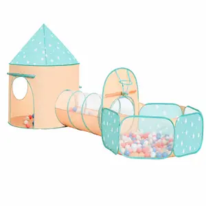 Apojungle Kids Play Tent, Crawl Tunnel & Ball Pit 3-Piece Pop-Up Set, Easy-Fold Indoor Outdoor Toddler Toy with Mesh Panels, Orange Green Star, 113.4 x 44.5 x 50 in, Polyester Taffeta