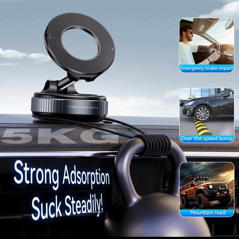 Upgraded Magnetic Car Holder - Vacuum Adsorption, Rotatable, Foldable, Power-Free, Noise-Free Bracket for iOS and Android Phones