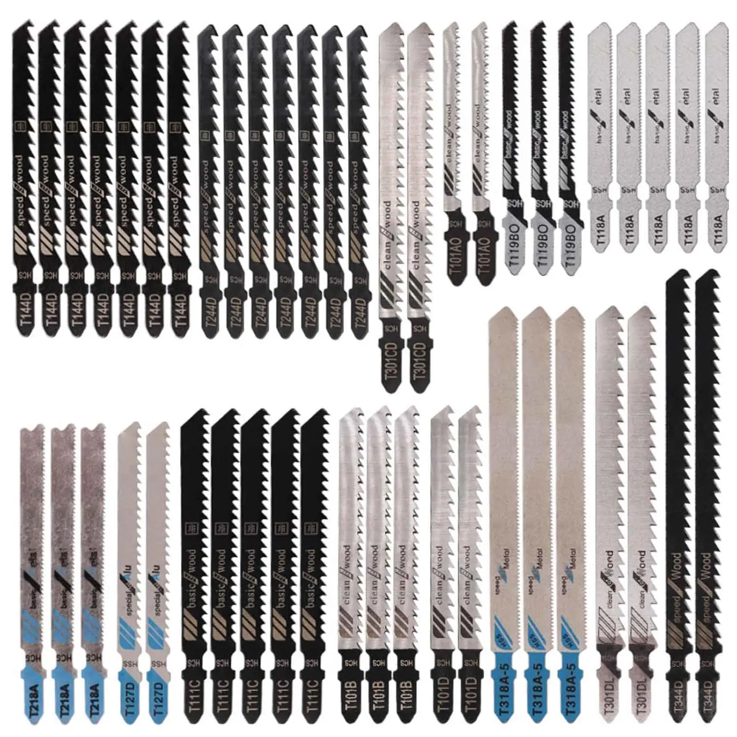 48 count Jigsaw , Contractor Assorted T Shank Jig   Set, Multi-Purpose HCS/HSS   for , Plastic, Metal