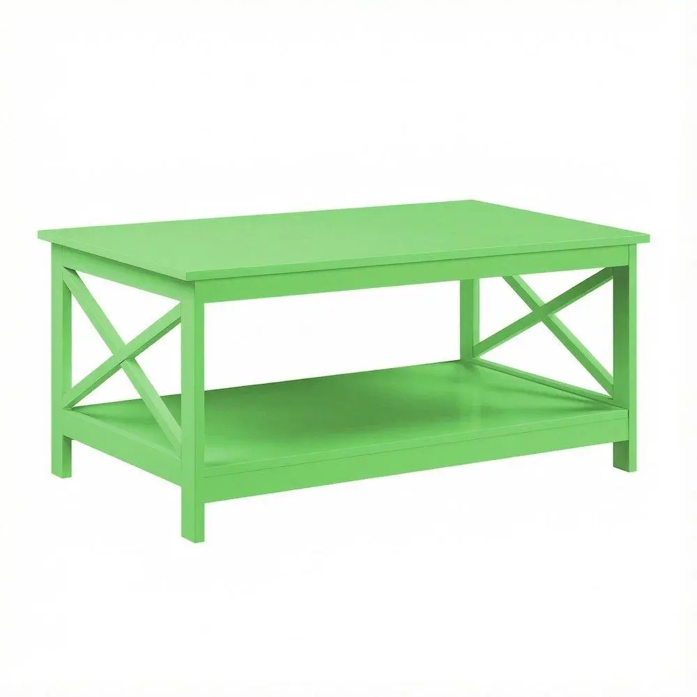 MDF Wood Coastal Rectangular Coffee Table - 39.5" x 21.75", Built-In Shelf, Transitional Design, Lime Finish, Indoor Furniture