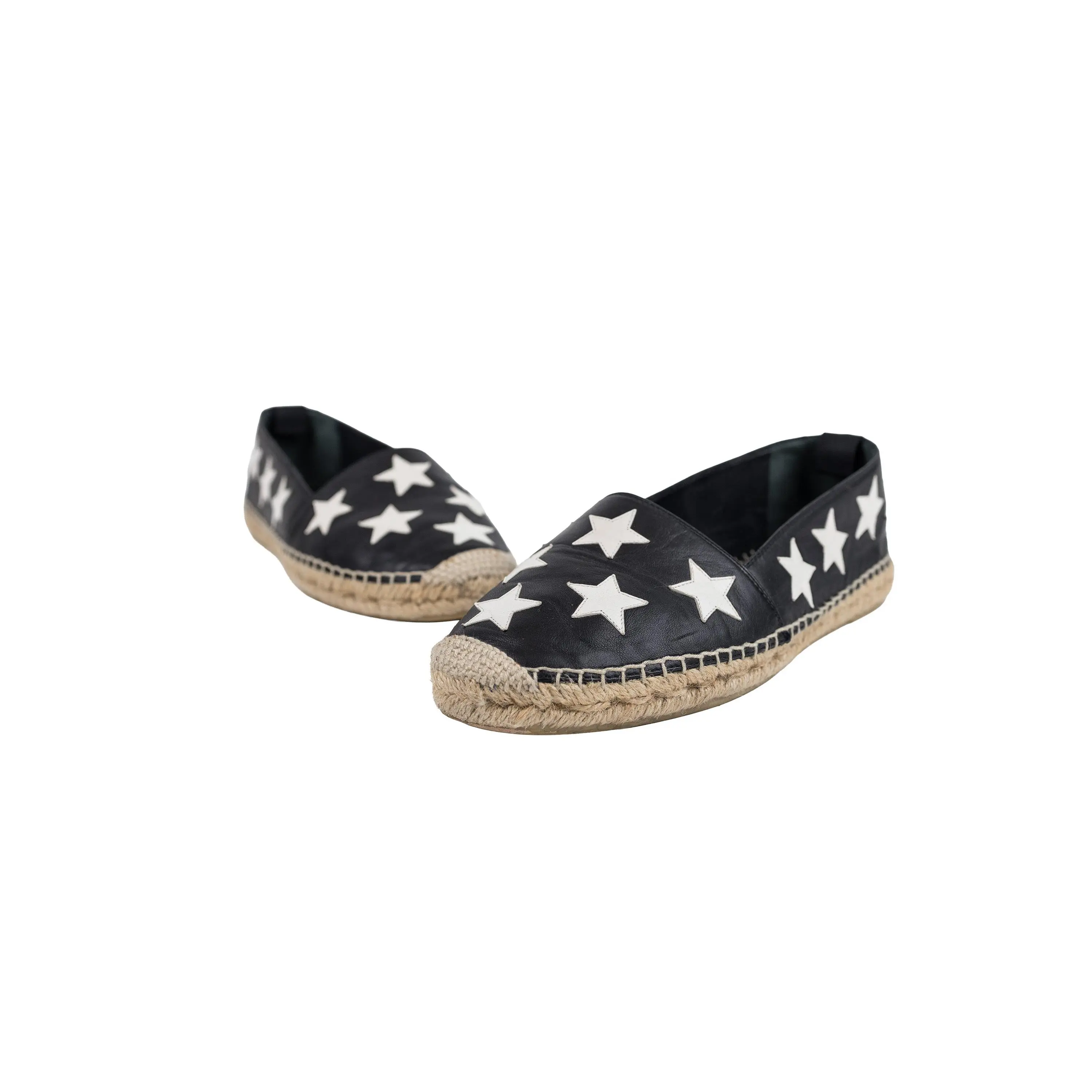 Saint Laurent Black White Leather Espadrilles Size 39