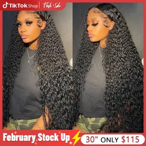 Bling Hair Human Hair Wig Deep Wave 13x4 13x6 Transparent HD Lace Frontal Wig for Women Pre Plucked Brazilian 4x4 Lace Closure Wig Curly 30 Inches 180% Natural Hairline TikTokShopStockUp