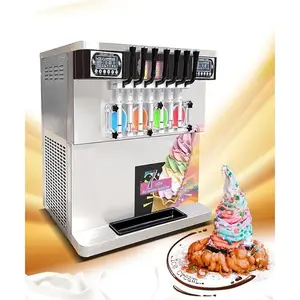 Kolice commercial ETL heavy duty tabletop 7 flavors soft serve ice cream machine, 4+3 mixed flavors frozen yogurt gelato soft ice machine-upper tanks refrigerated, full transparent dispensers