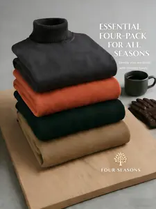 Men's 4-Pack Classic Turtleneck Sweaters, Soft Ribbed Knit Slim Fit, Anti-Pilling Long Sleeve Tops, Ideal for Office Commute and Fall/winter Knitwear