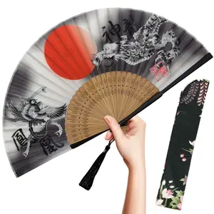 OMyTea Folding Hand Fan for Women - Foldable Chinese Japanese Vintage Bamboo Silk Fan - for Hot Flash, Church, EDM, Music Festival, Party, Dance, Performance, Decoration, Gift