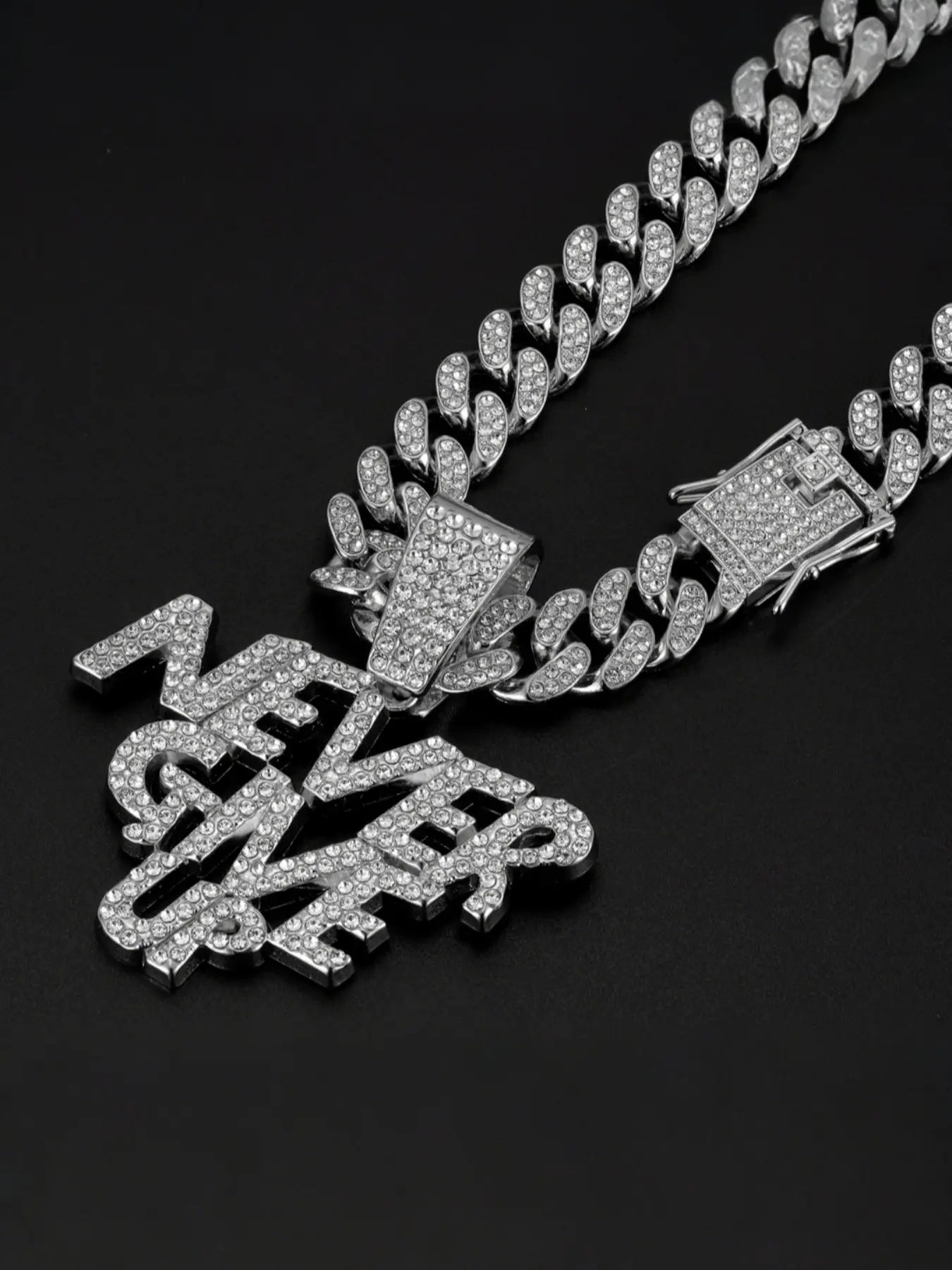 Hiphop Zircon Letter Pendant Statement Necklace Cuban Link Design Chain, Alloy Chain Street Style Jewelry, Casual Fashion Accessory for All Occasions