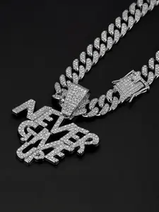 Hiphop Zircon Letter Pendant Necklace Cuban Link Chain, Alloy Chain Street Style Jewelry, Casual Fashion Accessory for All Occasions