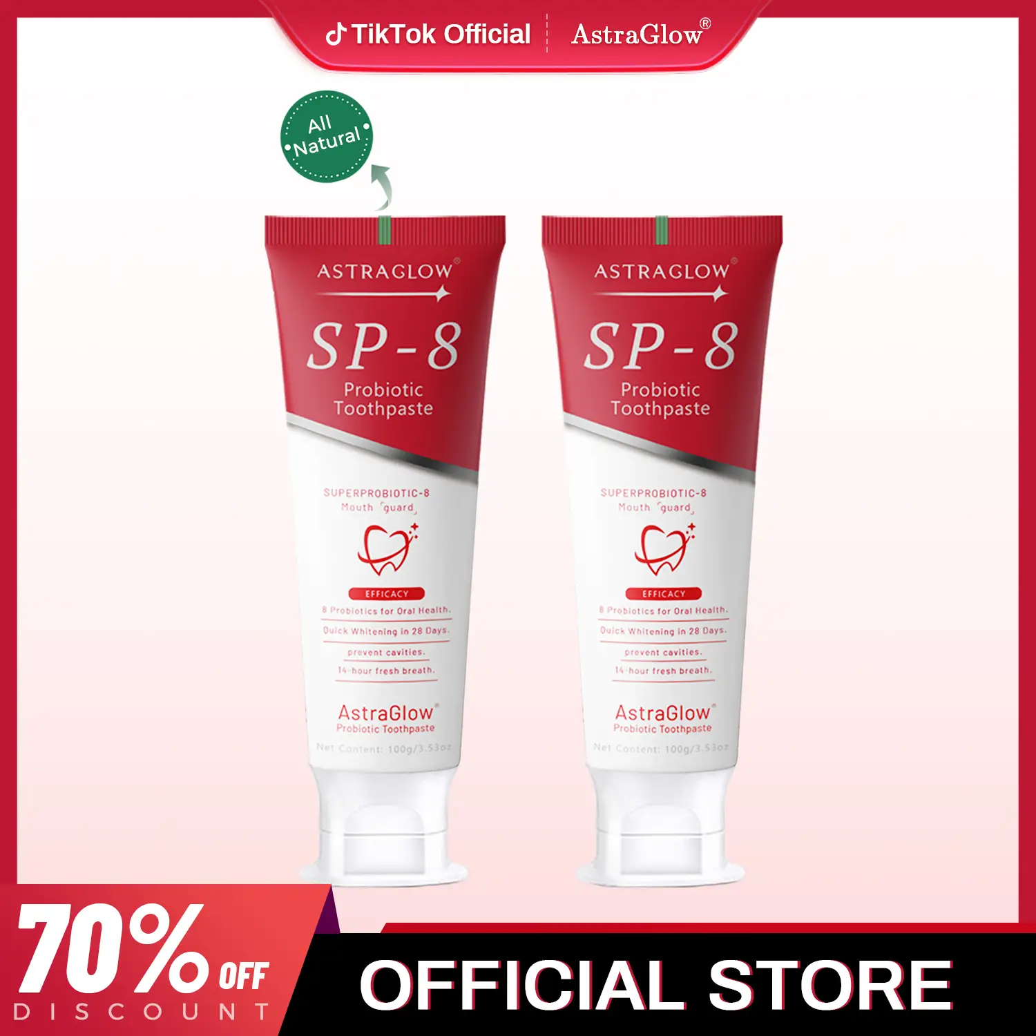 AstraGlow SP-8 toothpaste Free of Fluoride for Oral Health - Max Probiotics & Advanced Tech for Brighter Teeth & Fresh Breath - Anti Plaque