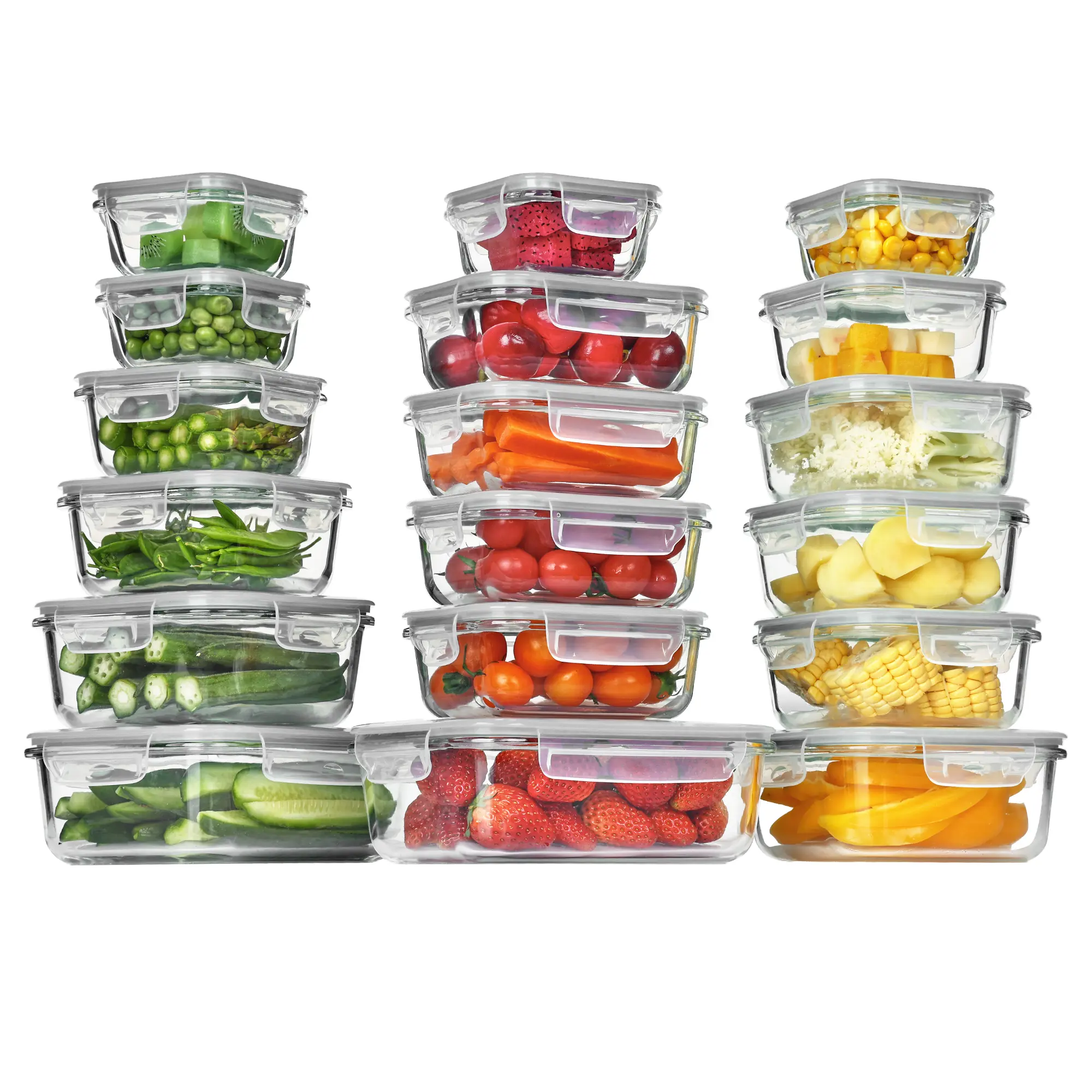 [Video Only] Vtopmart 18 Pack Glass Food Storage Containers with Lids -Stackable Design for Kitchen Utensils Oven Microwave Freezer Dishwasher Kitchenware  Fridge Organizers Insulated Lunch Compartment  Airtight Meal Prep Silicone Stretch Lids