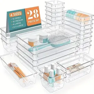 Clear Drawer Organizer Set, 1 Set Multi-grid Drawer Storage Box, Home Organizer for Cosmetic, Skin Care, Makeup, Toiletries, Bathroom Accessories, Summer Gift, Beauty Organizer, Durable Storage Organizer