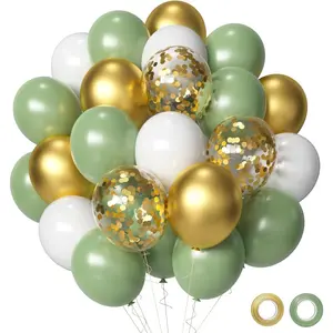 Sage Green Gold White Party Balloons 50Pcs Sage Green and Gold Confetti Party Balloons For Birthday Baby Shower Engagement Wedding Anniversary Party Decorations
