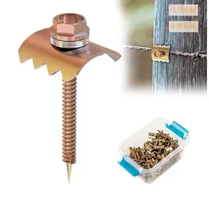 Fence Staples, Fence  Screws for Softwoods, Fence Fasteners for Wire Fencing, Reuse Fence Staple Nails with Wire Fixer for Wire Mesh and Woven Fencing - 50 count