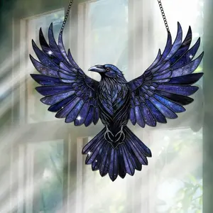 Raven Gothic on Lantern Acrylic Hanging Suncatcher, Faux Stained Acrylic Hanging Halloween, Halloween Decor for Dark Academia Home Gift, Home Decor