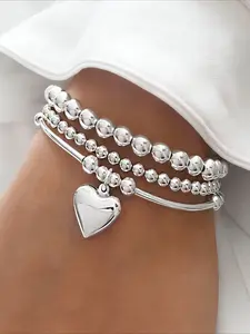 Retro Fashion Minimalist Heart-shaped Bracelet Set, Bangle Bracelet Set, Elegant Bohemian Style, Boho Style Bangles, Can Be Layered and Matched, Suitable for Both Men and Women, Perfect for Vacations, Dates, Parties