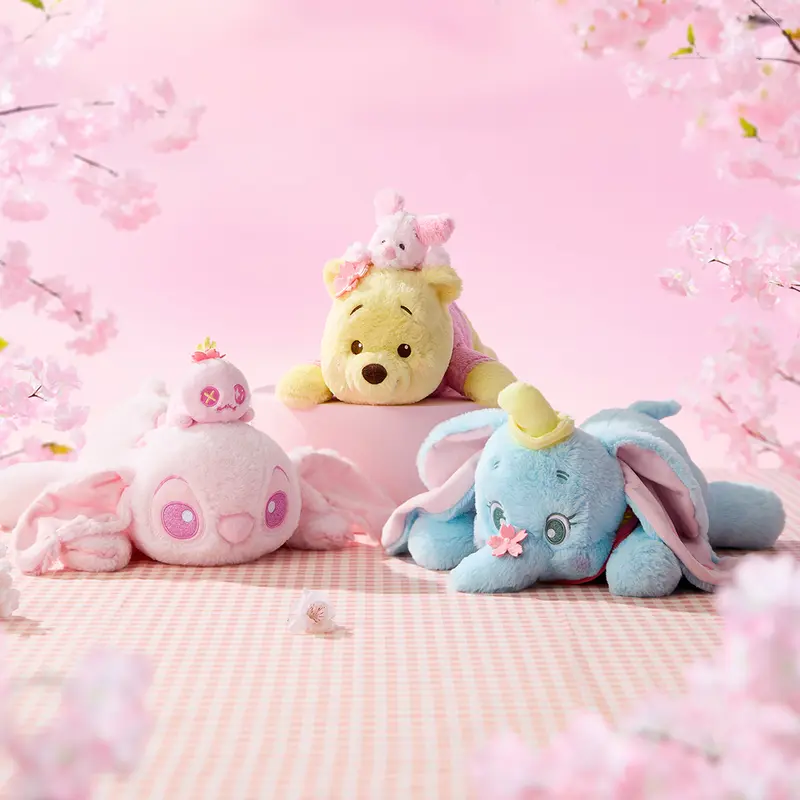 [CHRISTMAS GIFT] Disney Series Winnie the Pooh Stitch Dumbo Plush Figure – Sakura Pose Soft Toy Gift Versatile Huggable Pillow for Napping Gift for Kids Friends
