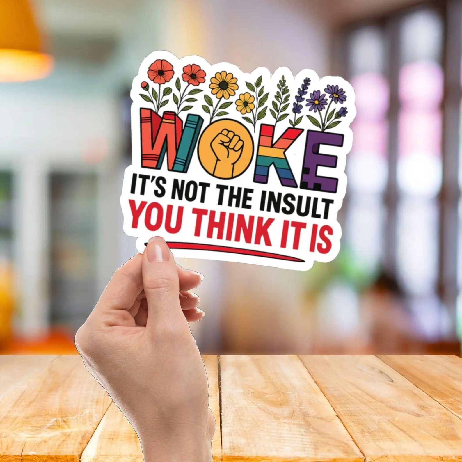 Floral Woke Feminist Sticker, Equality Activist Decal, Anti-Trump Social Justice Vinyl, Protest Art