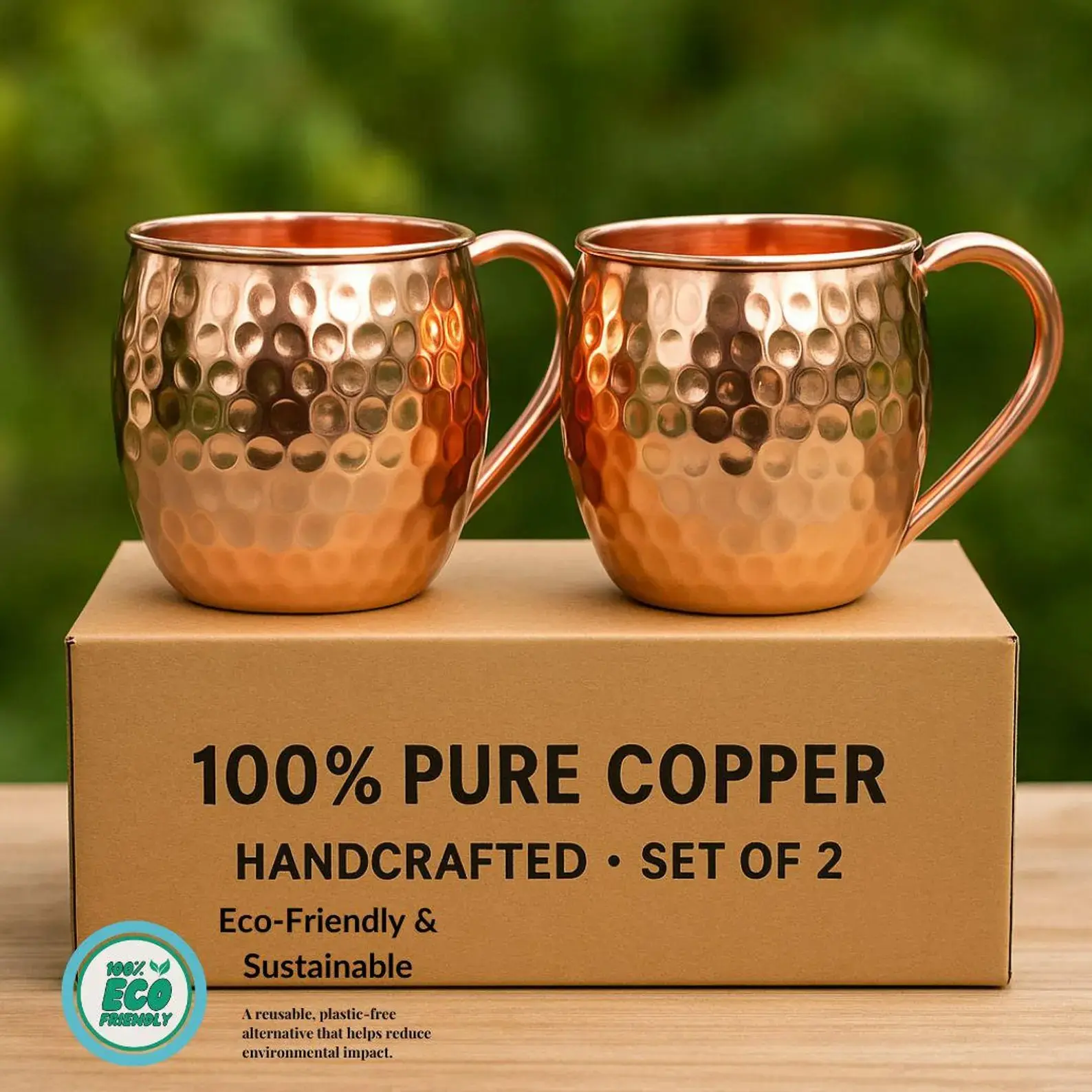 Reusable Washable 2-Piece Hammered Handmade Pure Copper Moscow Mule Cups, Classic Stylish Kitchen Drinkware for Beverages, Reuse