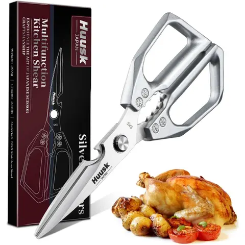 Huusk Ergonomic Mirror Polish Stainless Steel Heavy-Duty Kitchenware Scissors - 3.5 in Blade, 8.3 oz, Detachable Parts, Dishwasher-Safe Food Prep Tool for Poultry/Meat Bones, Ideal Gift for Busy Parents
