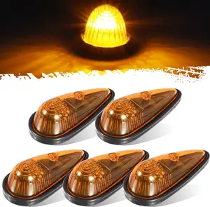 Partsam Amber Teardrop Cab Light 9LED Cab Marker Light 5pcs Front Rear Top Clearance Roof Running Light with Wiring Pack for Trucks, Vans, Pickups, semis and RVs,DOT Compliant Car Accessories